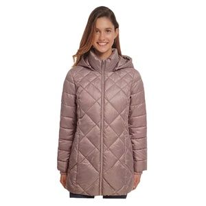 New Andrew Marc Woman’s Hooded Puff Diamond Quilt Long Jacket Parka Plum  Small